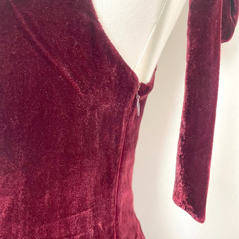 House of Harlow X Revolve NWT Velvet Mini Dress Small Burgundy Bow Coquette - Picture 4 of 10
